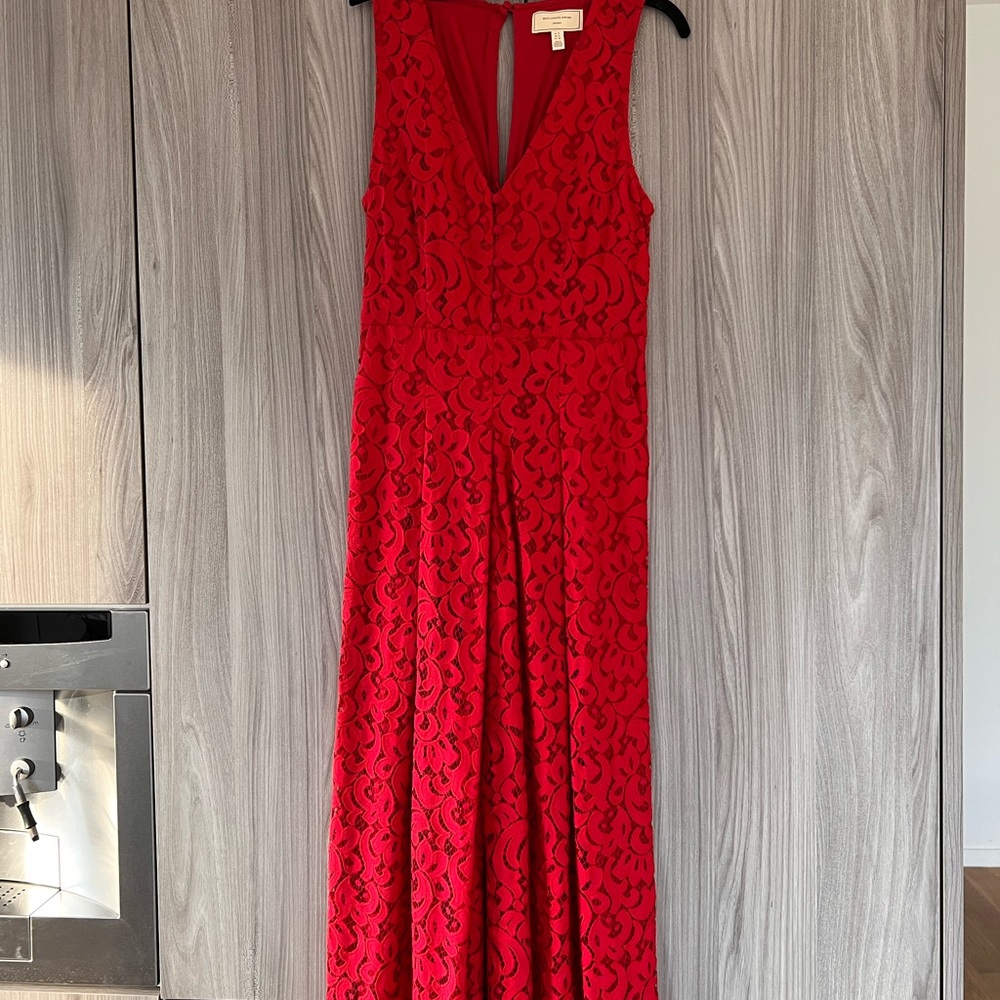 Moulinette Soeurs x Anthropologie red lace jumpsuit